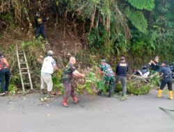 Koramil 2205/Kalapanunggal Kerja Bakti Bersama Sama Bersihkan Kanan Kiri Jalan