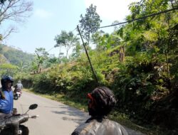 Tiang Jaringan di Jalan Kabandungan Sukabumi Miring Bahayakan Pengendara, Kabel Menjuntai Rendah